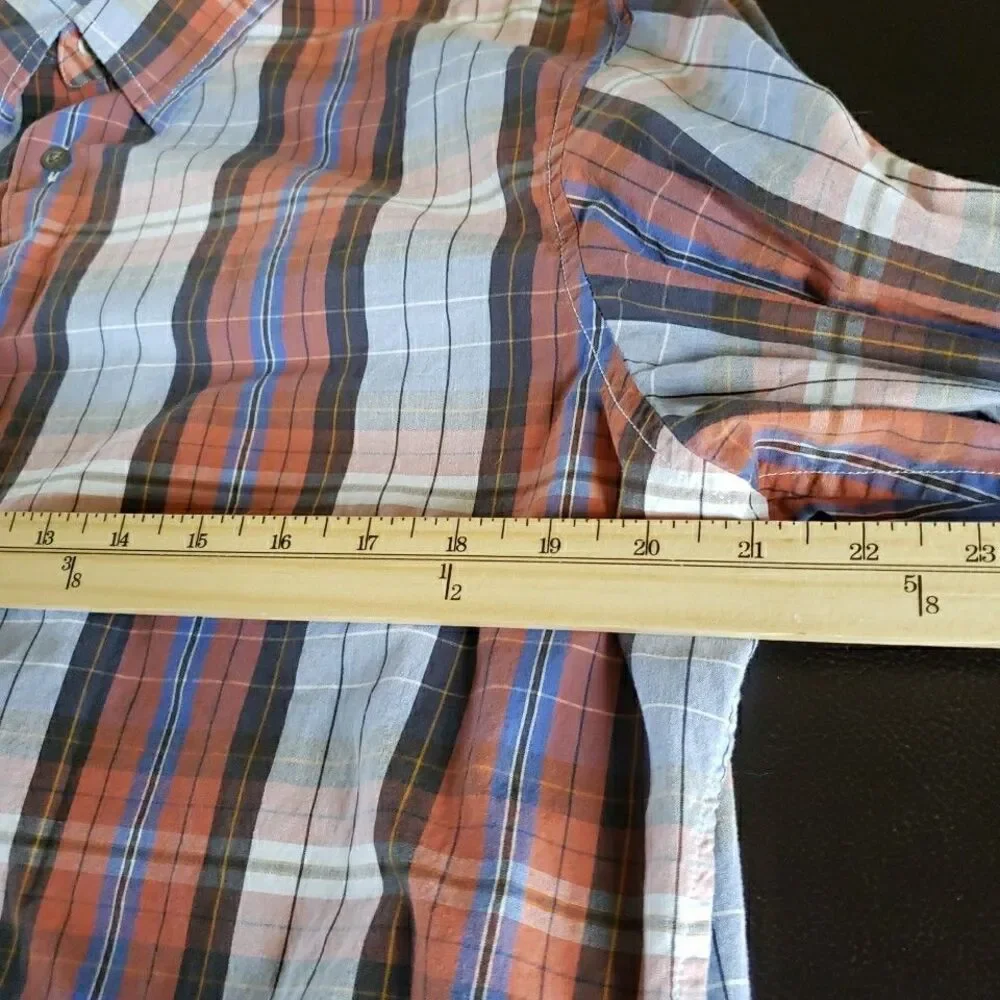 Banana Republic Shirt Mens L Red Black White Blue Plaid Cotton Long Sleeve